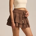 thumbnail image 2 of vigerkar Skirts for Women,Ruffled Tiered Pleated Mini High Waist Skorts (Brown, S), 2 of 6
