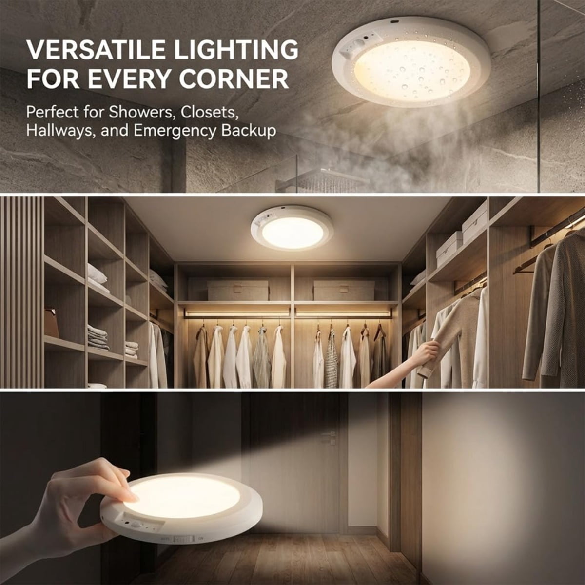 Rechargeable Ceiling Light with Remote: Motion Sensor, 3 Color Temps, Battery Operated, No Wiring