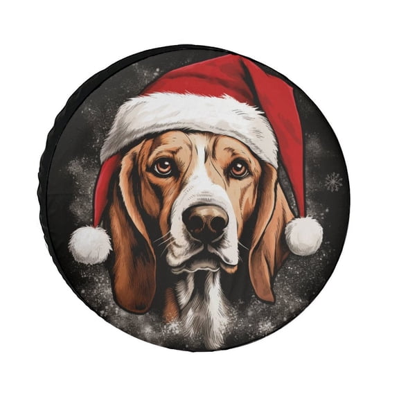 American Foxhound Dog Wear Santa Hat Camper Spare Tire Cover Dog Lover Gifts Waterproof Polyester Wheel Protectors Wheel Covers for Camper Trailer Truck SUV Universal 12inch