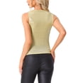 thumbnail image 3 of INSPIRAR CHIC Top sin mangas metálico ajustado para mujeres, brillante, de fiesta, color dorado, 3 of 6