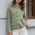 thumbnail image 3 of Women's Striped Knit Cardigan Casual Comfort Stand Collar Loungewear Home Outfit, 3 of 8