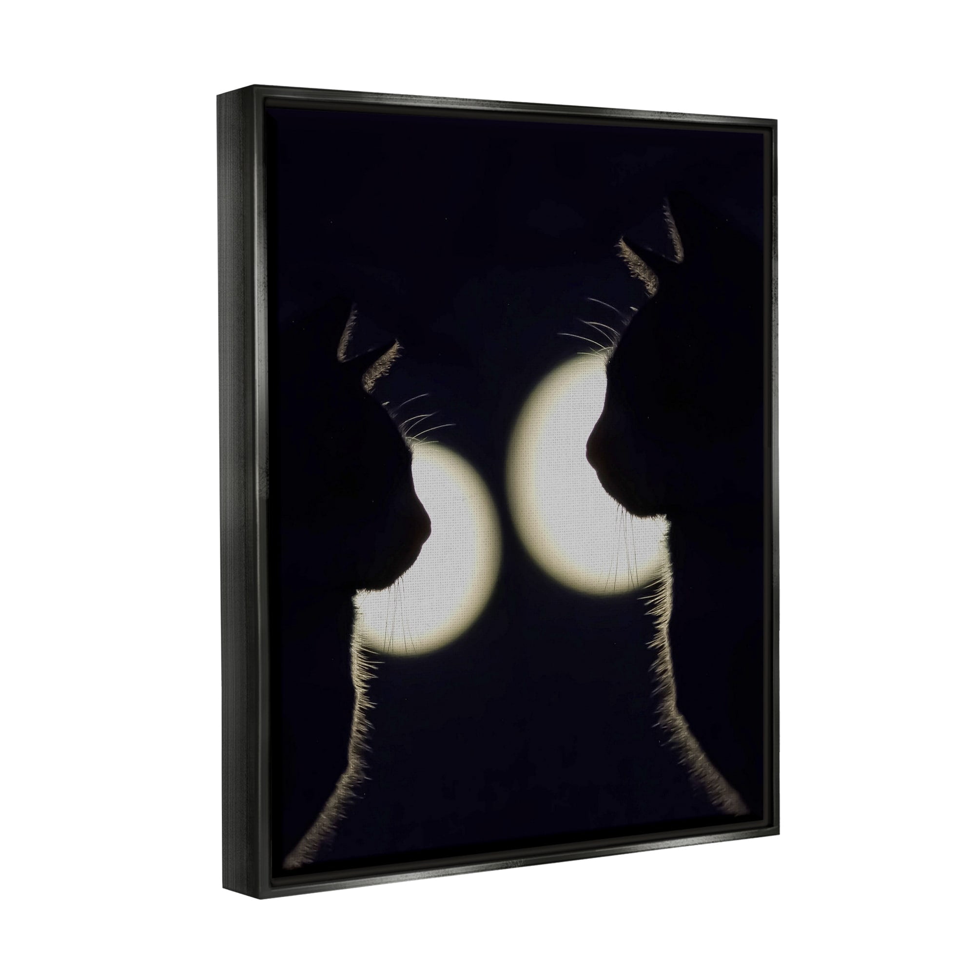 Stupell Industries Two Black Cats Silhouettes Nighttime Moonlight Animals Photograph Jet Black Floating Framed Canvas Print Wall Art, Design by Daphne Polselli