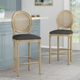 thumbnail image 2 of Roomfitters Set of 2 French Country Style Bar Stools with Upholstered Seat, Round Cane Backrest, Solid Wood Legs, Elegant Vintage Design for Kitchen Island, Bar, or Dining Room, 2 of 13