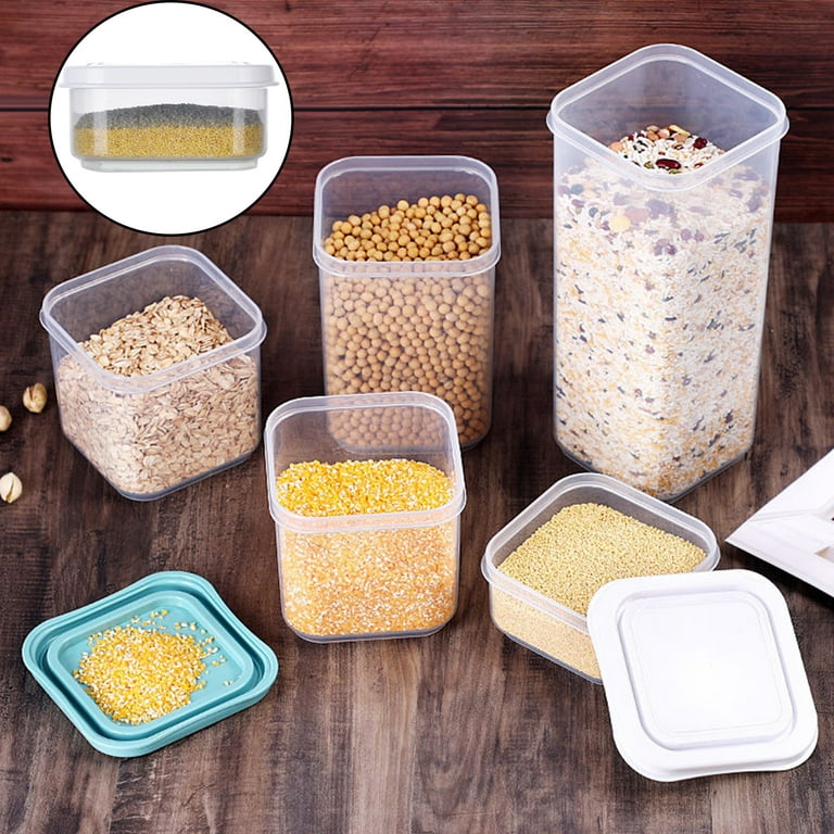 Household Food Storage Box Set with Lids Square Vacuum Lid Airtight Jars  Noodle Cereals Flour Pasta Storage Jars Home Kitchen Organiser A