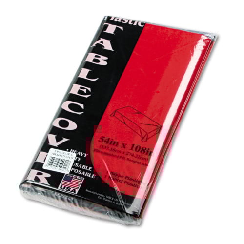Tablemate Table Set Rectangular Table Cover, Heavyweight Plastic, 54" x 108", Red, 6/Pack, Each