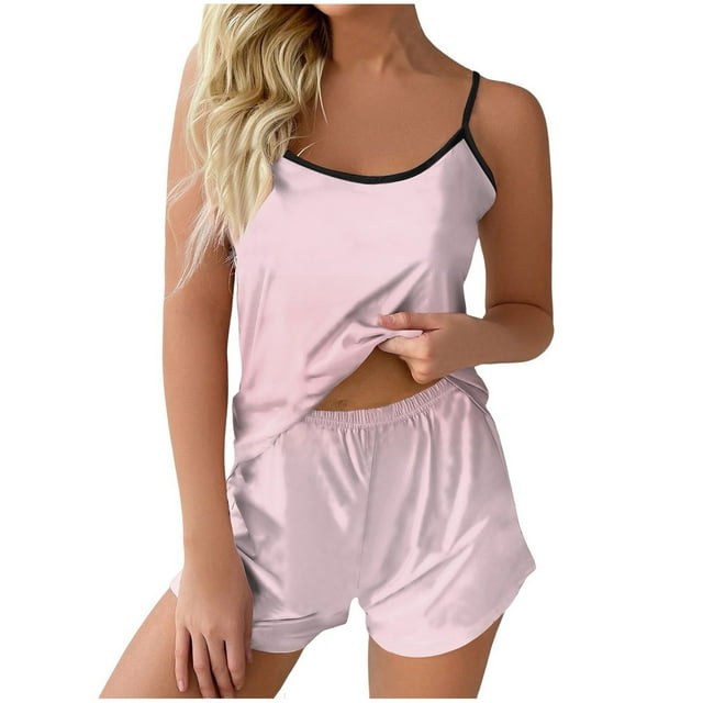 Huaizzzy Ensemble de Pyjama Décontracté pour Femmes Débardeur à Bretelles Shorts Pyjama Maison Ensemble de Pyjama Mignon Shorts Pyjama pour Femmes Ensemble de Robe Pyjama Court pour Femmes Haut et Shorts Ensemble de Pyjama