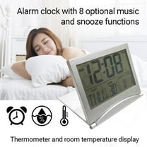 Oggfader Alarm Clock for Heavy Sleepers Adults Digital LCD Folding Date Desktop Temperature Travel Alarm Clock Silver