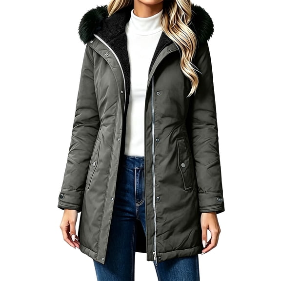 cocolona Womens Winter Long Jacket Hooded Long Sleeve Fleece Lined Zipper Outerwear Winter Snow Warm Long Coat