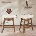 thumbnail image 5 of Carolayne 24 Inch Counter Height Bar Stools Set of 3, Upholstered PU Leather Saddle Seat with Solid Rubber Wood Legs for Kitchen Island, Ivory White, 5 of 7
