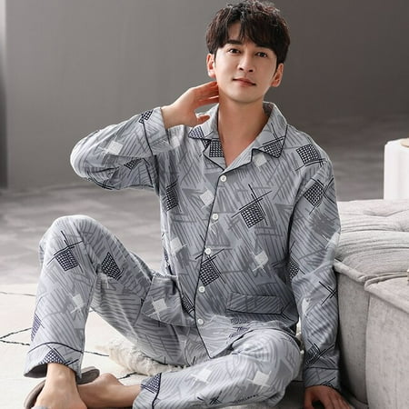 

PIKADINGNIS Autumn Winter Mens Cotton Pajamas Button Lapel Sleepwear Simple Pajama Sets Casual Sleep&Lounge Pyjamas 3XL 4XL Male Pijama