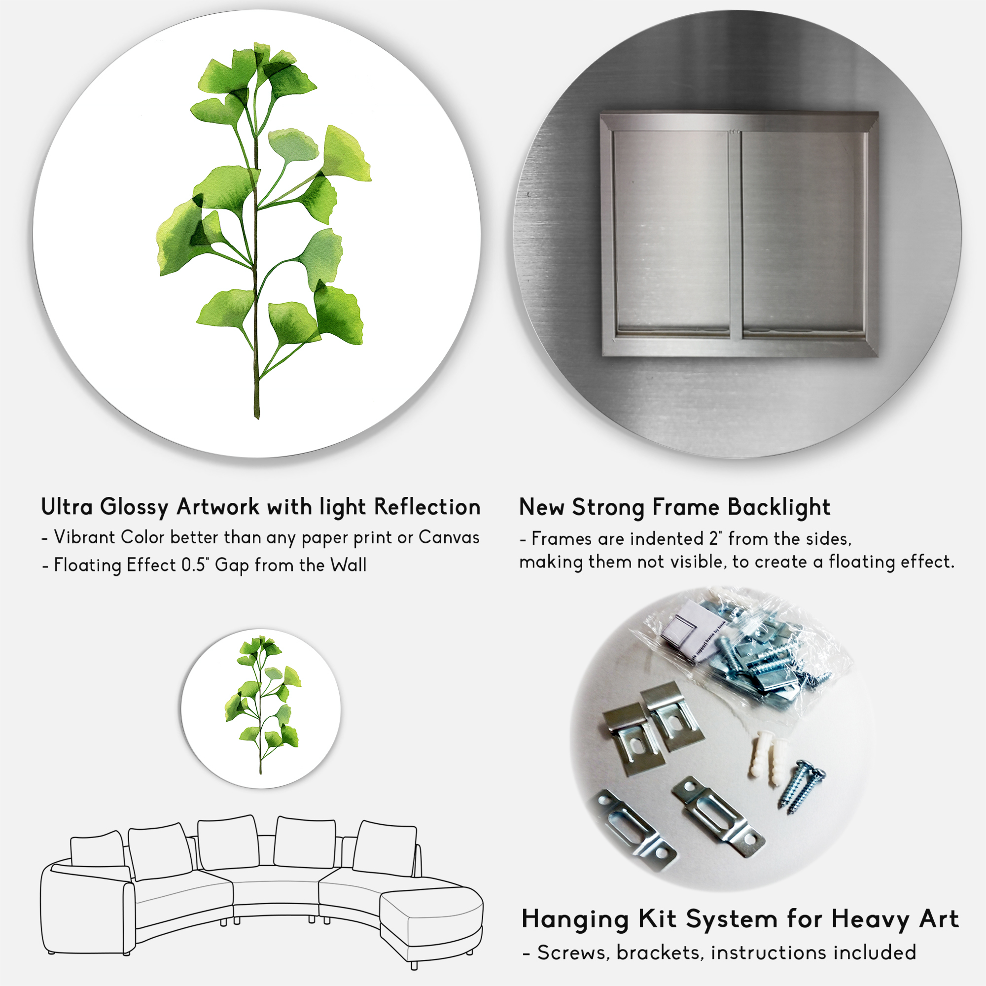 Designart 'Green Field Plant Foliage Branch' Farmhouse Circle Metal Wall Art 36x36 - Disc of 36