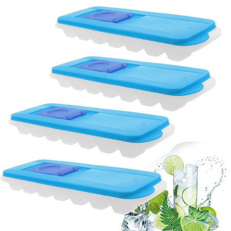 

4 PCS No Spill Ice Cube Tray with Removable Cover Easy Release Ice Molding Trays For Whiskey Cold Drinks Cocktails & Juice Sky Blue