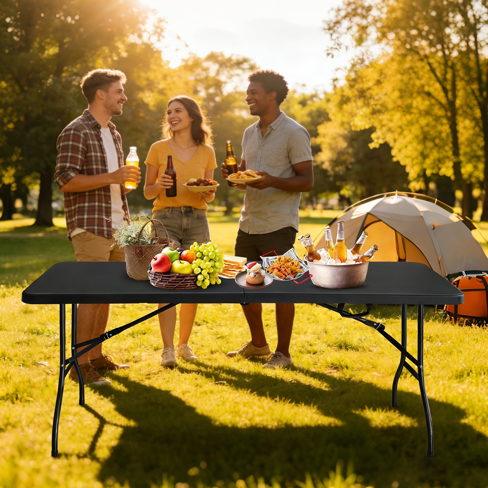 6ft Black Multi functional Outdoor Folding Leisure Picnic Game Party Table Indoor Outdoor Portable Dining Study Display Barbecue Table