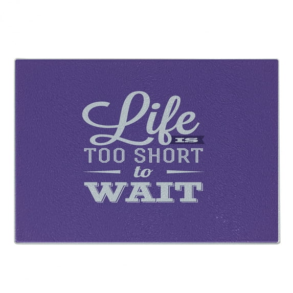 Wording Cutting Board, Abstract Slogan Composition Stimulating Active Life Carpe Diem Philosophy, Decorative Tempered Glass Cutting and Serving Board, Small Size, Purple White, by Ambesonne
