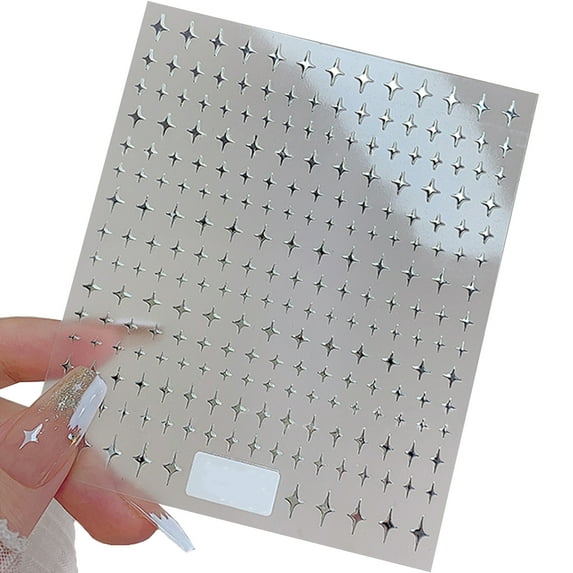 Pnellth Manicure Decal Non-fading Gloss Easy Paste Self Adhesive DIY Ultra Thin White Golden Black Silver Nail Shining Star Decal Nail Supplies Silver