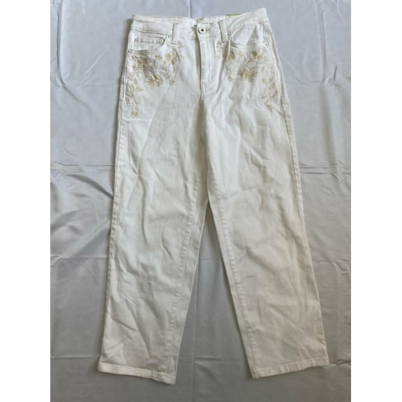 INC International Concepts Womens Embroidered Jeans White 12