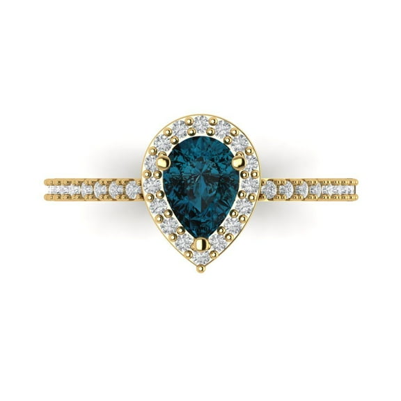 Solitaire with Accents Engagement Ring for Women - 0.755ct Natural London Blue Topaz in 14K Yellow Gold Promise Ring