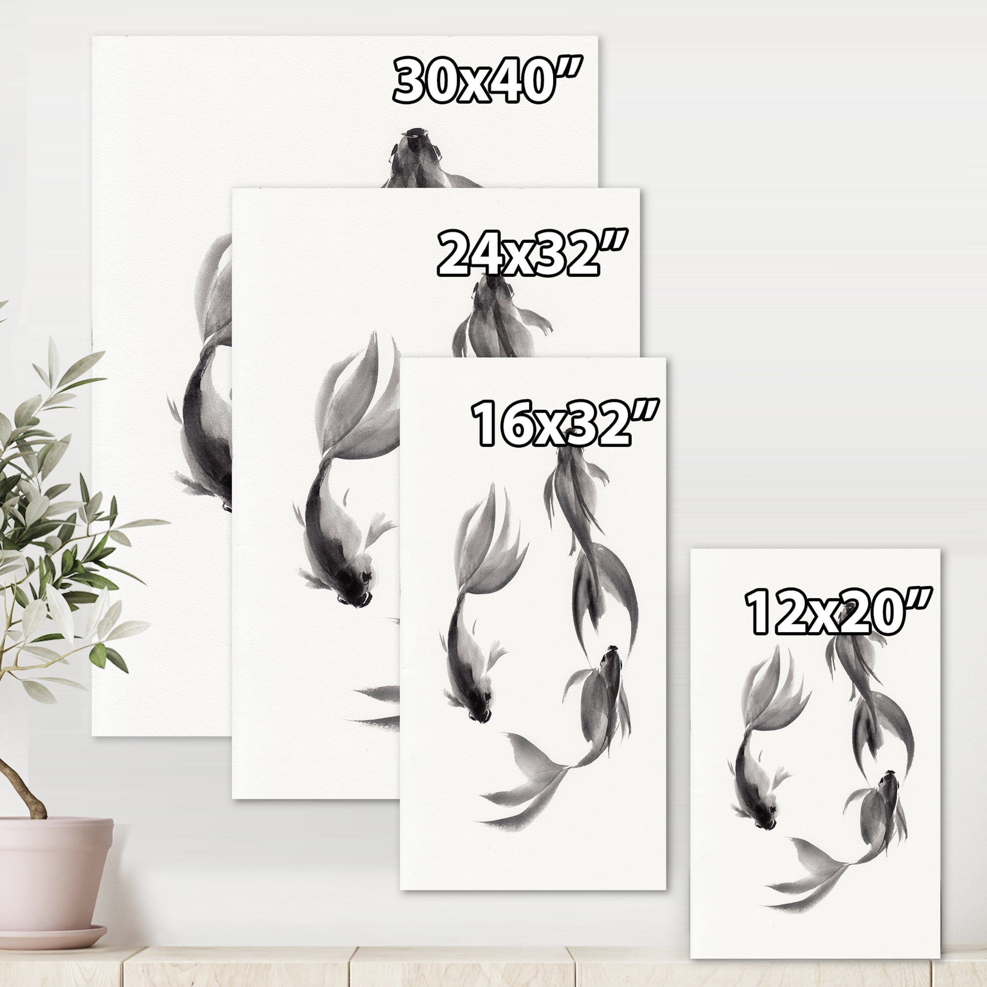 Designart ' Black and White Vintage Fish III ' Nautical & Coastal Canvas Wall Art Print
