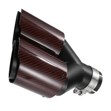 Unique Bargains Car Exhaust Tip Tail Dual Pipe 2.4 Inch Inlet 7.09 Inch Outlet Universal Carbon Fiber Pattern Red Black