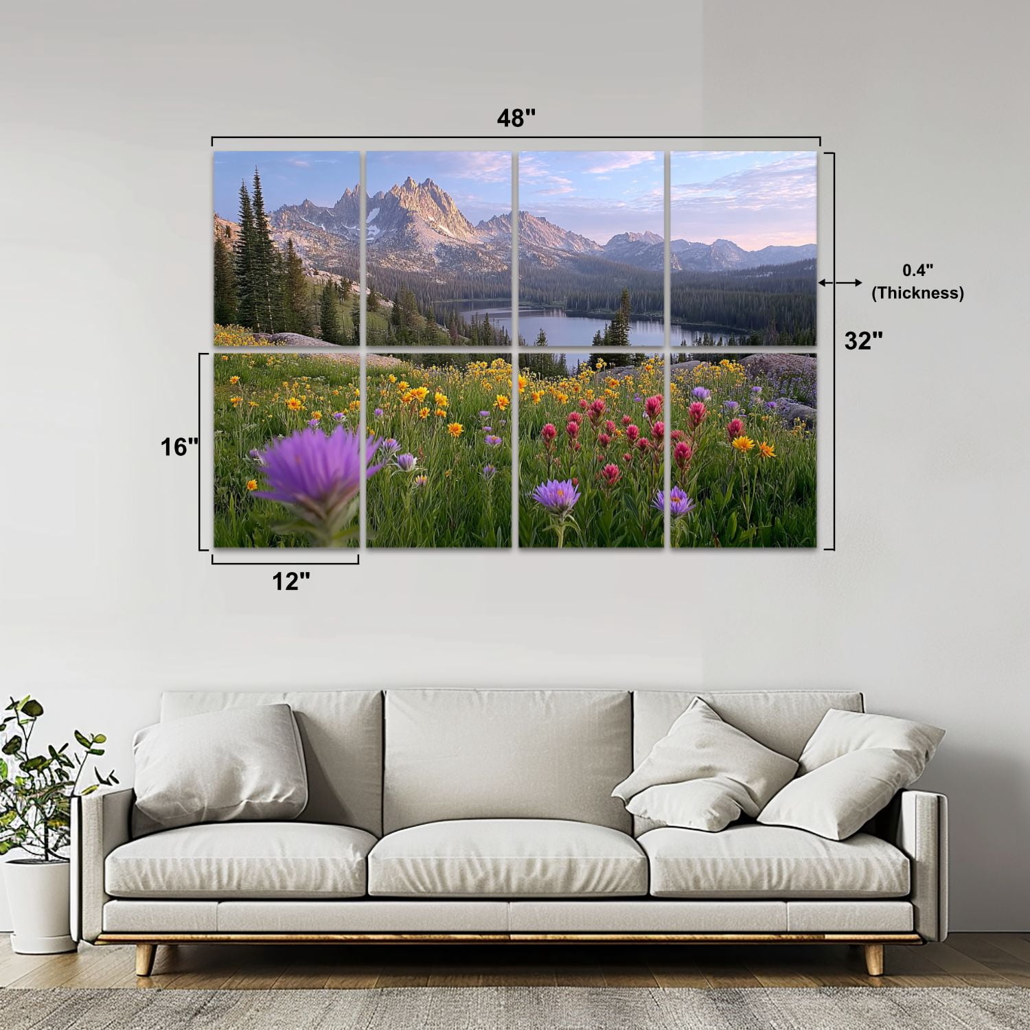 8 Pack Art Acoustic Panels Sound Absorbing Sawtooth Mountains Idaho Decorative Soundproof Wall Panels Self Adhesive for Nursery Game Room Bedroom 48"x32"