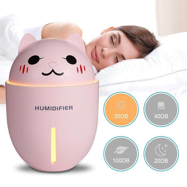 Humidificador de Aire 320 Ml + Ventilador de Enfriamiento + Luz , Mini Humidificadores con Ventilador Y Lámpara de Noche para El Dormit Rosado Soledad Mini humidificadores de niebla fría