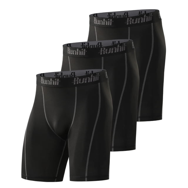 Runhit Pantalones cortos de compresión para hombre (paquete de 3) pantalones cortos de yoga de spandex de compresión ropa interior (negro gris 3XL)