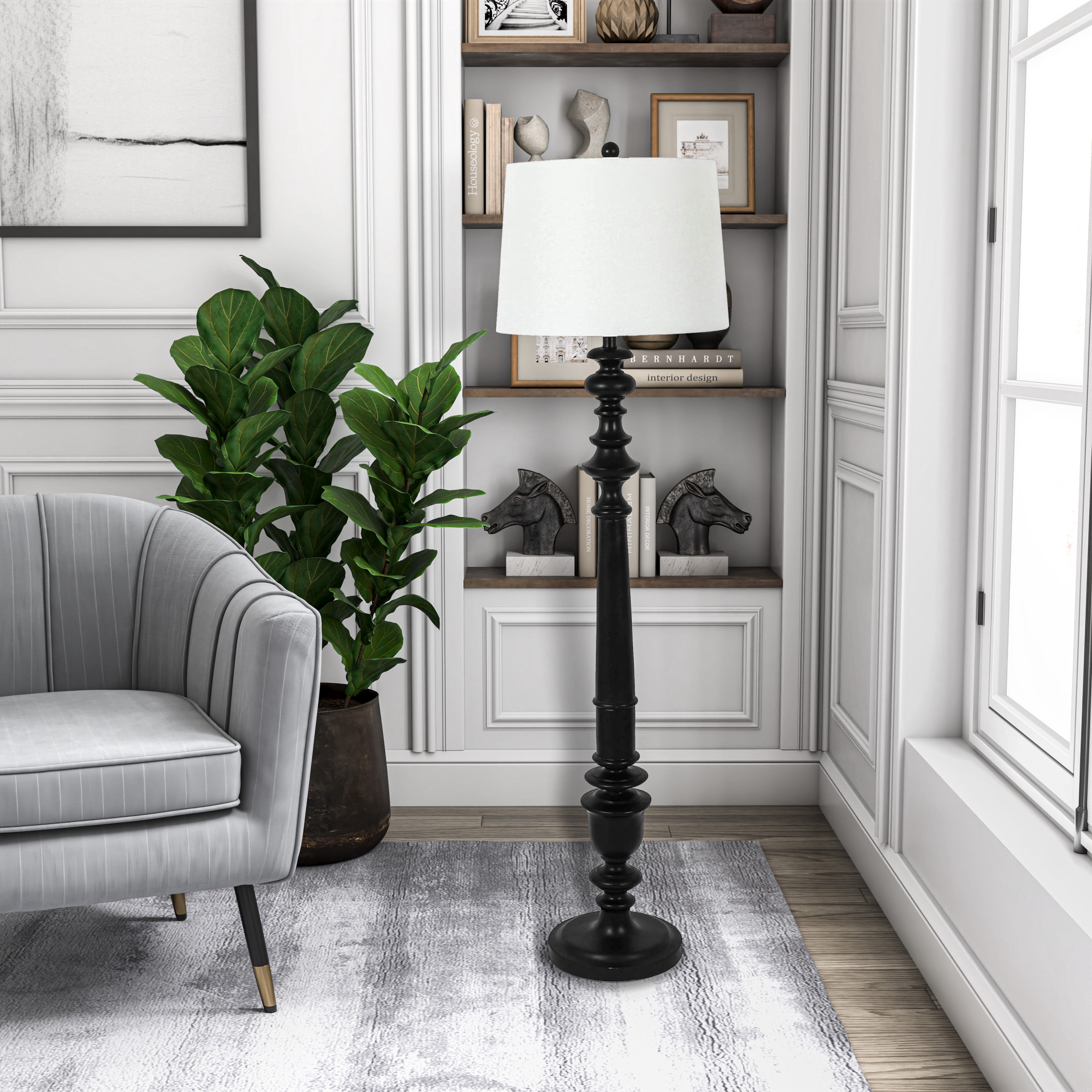 Decor Therapy Benjamin 150W Resin Floor Lamp, Satin Black Finish, 19x19x59 Inches