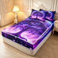 thumbnail image 2 of Homewish Glowing Purple Nature Tree Zipper Twin Comforter Sets with Fitted Sheet and 2 Pillowcases,Watercolor Botanical Zipper Bedding Set,Black Reversible,4pcs, 2 of 8