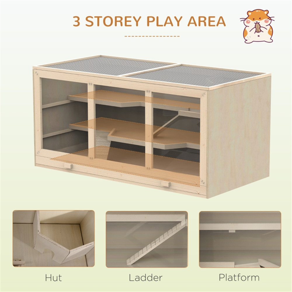 3-Tier Extra Large Wooden Hamster Cage, Small Animal Cage and Habitat, Mice, Rat, Gerbil, & Hamster Habitat, Ladder, Openable Top and Bottom Tray (45.25" L x 22.5" W x 21.75" H)
