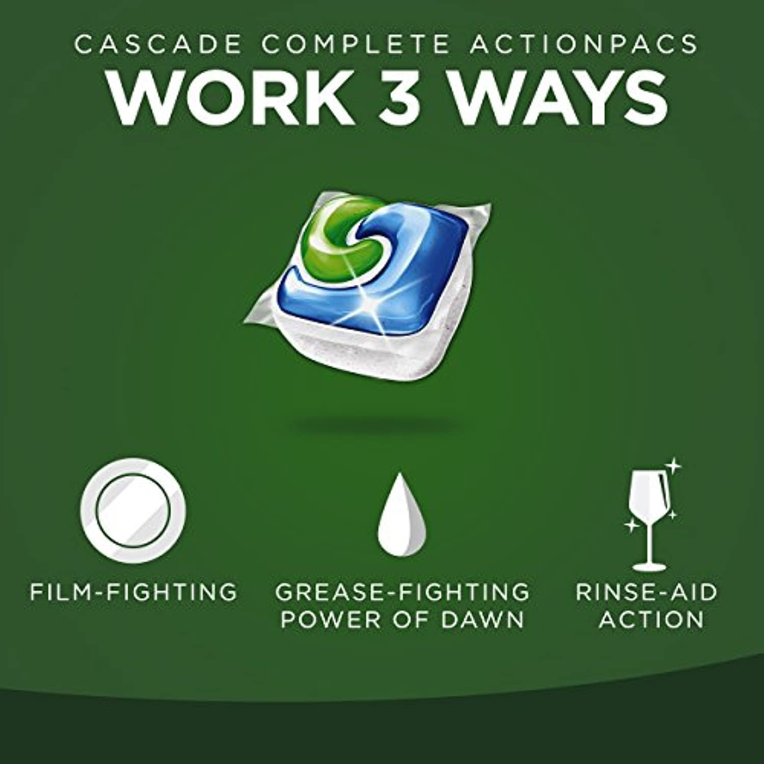 Cascade Complete Dishwasher Pods, Actionpacs Dishwasher Detergent, Fresh Scent With Dawn Power, 43 Count