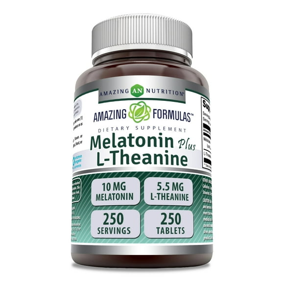 Amazing Formulas Melatonin 10 Mg Plus L-Theanine 5.5 Mg Per Serving 250 Tablets Supplement | Non-GMO | Gluten Free | Made in USA
