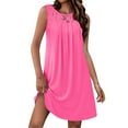 thumbnail image 3 of Sundresses for Women 2025 Plus Size Casual A-Line Short Sleeve V-Neck Lace Mini Dresses for Women Beach Vacation Fashion Hot Pink XL, 3 of 7