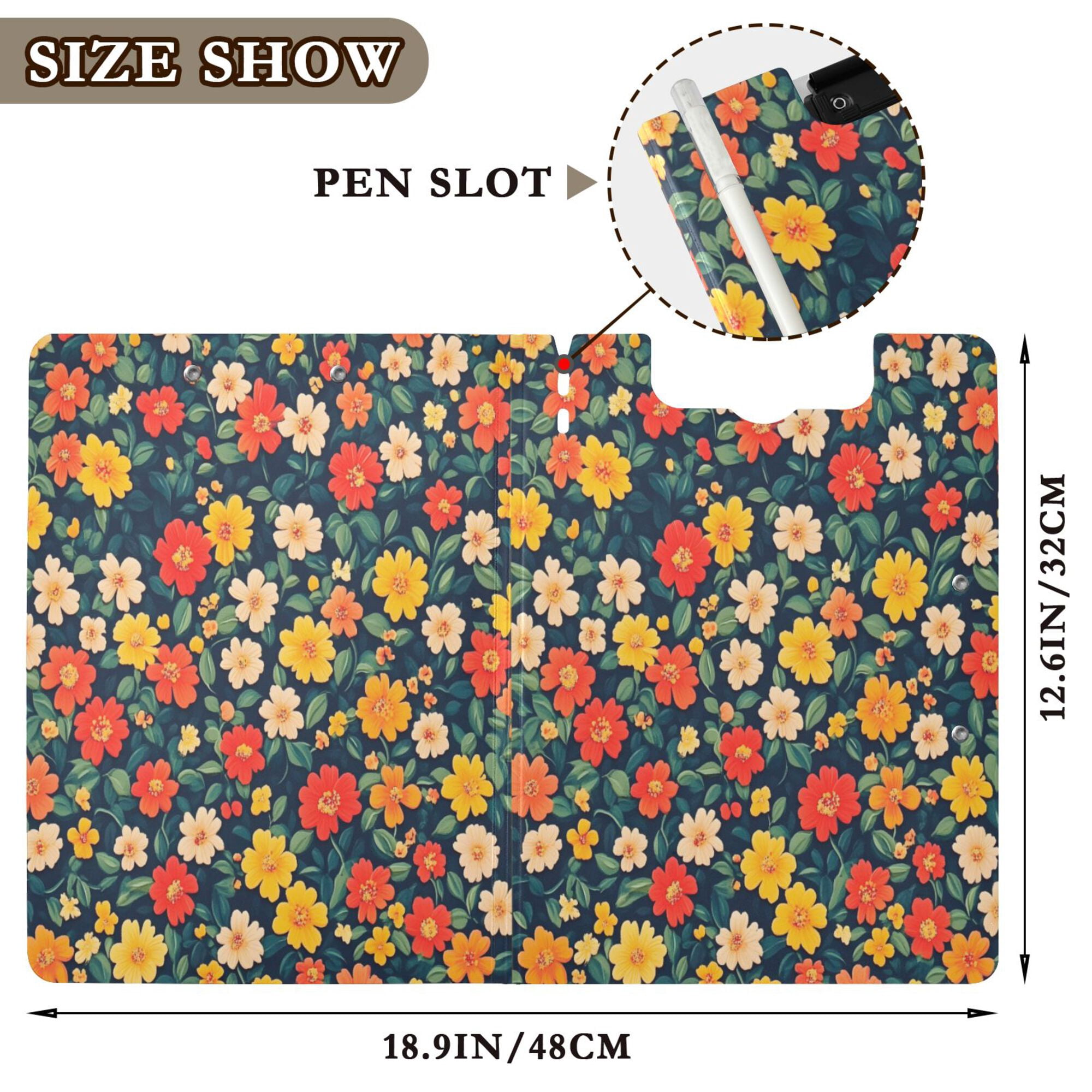 FORMRS A4 Clipboard Folder with Pen Holder Horizontal Foldable School Office Binder, Vibrant Flowers