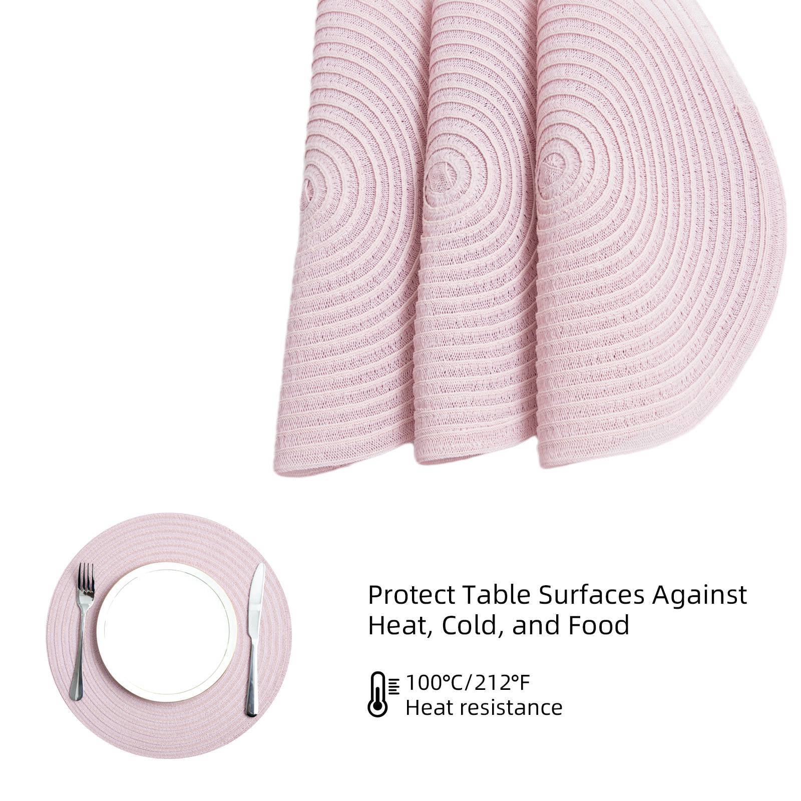 RAY STAR Vinyl Placemats Set of 4, 15in Round Vinyl Weave Placemats, Heat Resistant Wipable Place Mat