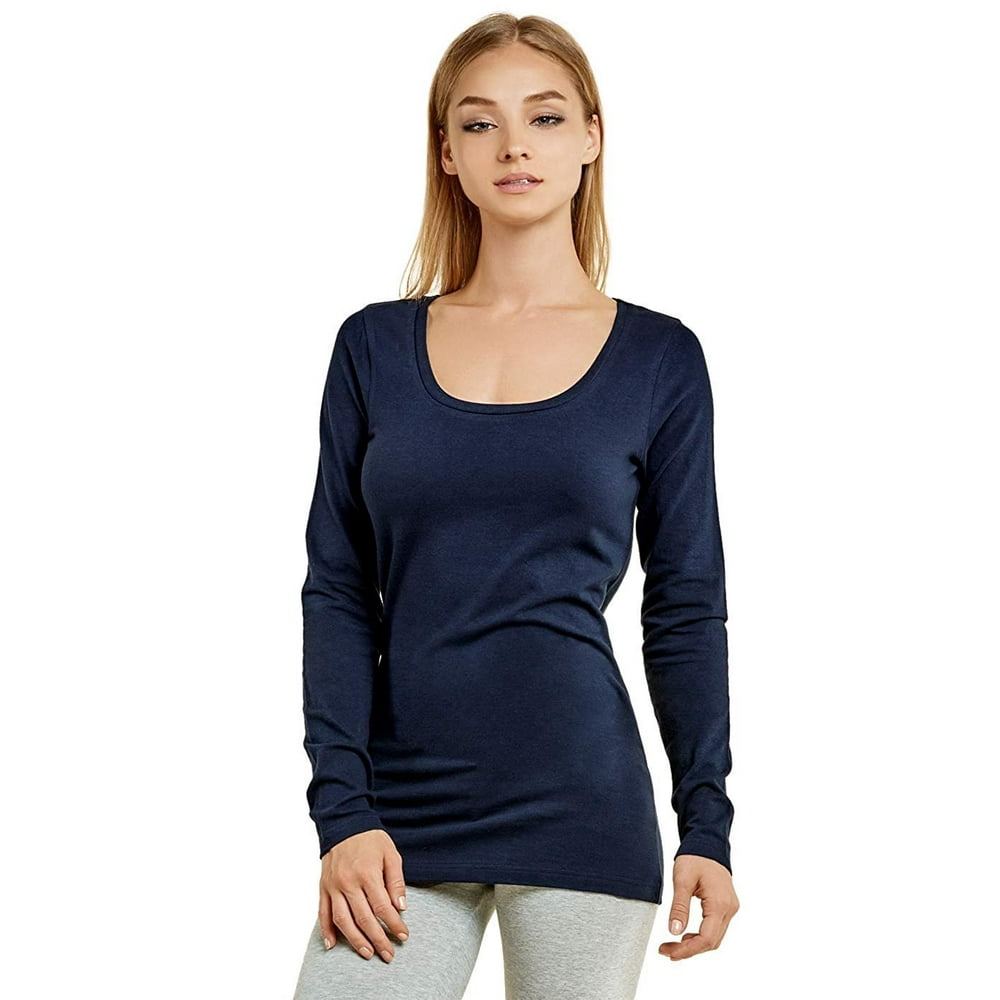 long sleeve scoop neck tee women's