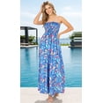 thumbnail image 4 of HAPPY BAY Women's Summer Boho A-Line Slit Maxi Beach Dress Smocked Top Evening Long Strapless Tube Dresses for Women One Size Cerulean, Geometric, 4 of 5