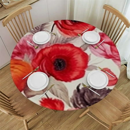 

Autua Flowers Round Tablecloth with Elastic Edge Stain-Resistant and Washable Ideal for Indoor and Outdoor Use 100% Polyester Fiber Various Sizes Home Decoration 31 -35