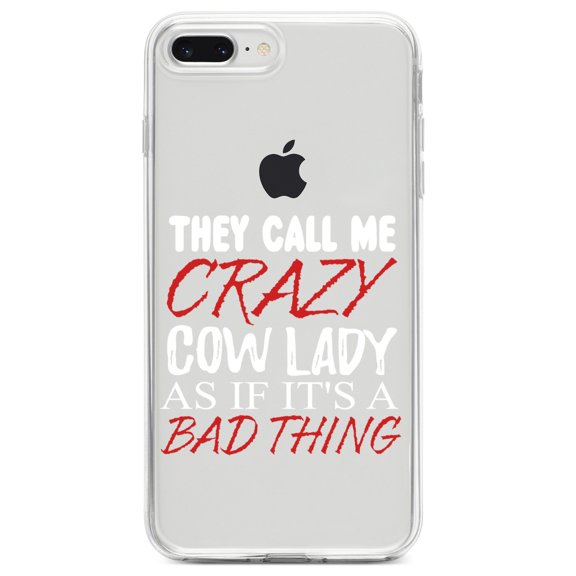 DistinctInk Clear Shockproof Hybrid Case for iPhone 7 PLUS / 8 PLUS (5.5" Screen) TPU Bumper Acrylic Back Tempered Glass Screen Protector - Crazy Cow Lady As If It's a Bad Thing