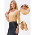 thumbnail image 2 of DARING DIVA Women's Sparkle Sequin Velvet Cut Out Half Sleeve Blouse L Gold, 2 of 6