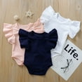 thumbnail image 4 of Baby Girls Ruffle Short Sleeve Bodysuit Infant Solid Onesie Casual Plain Blouse Top Romper 0-18M, 4 of 7