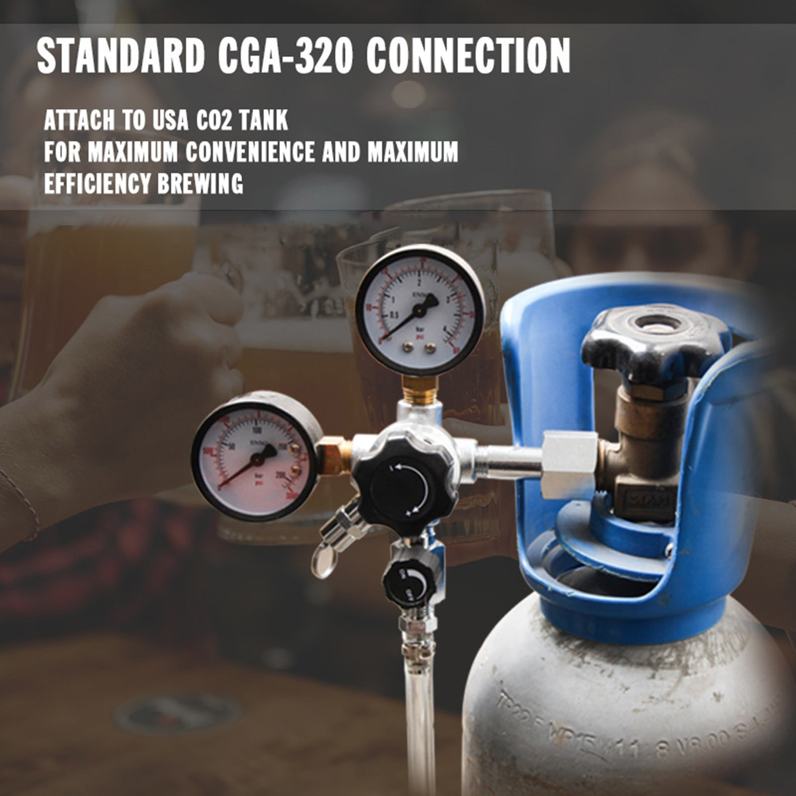 Efficient Double Stage Co2 Pressure Regulator with Control Valves Kegs Kegerator for Restaurants and Home Gatherings