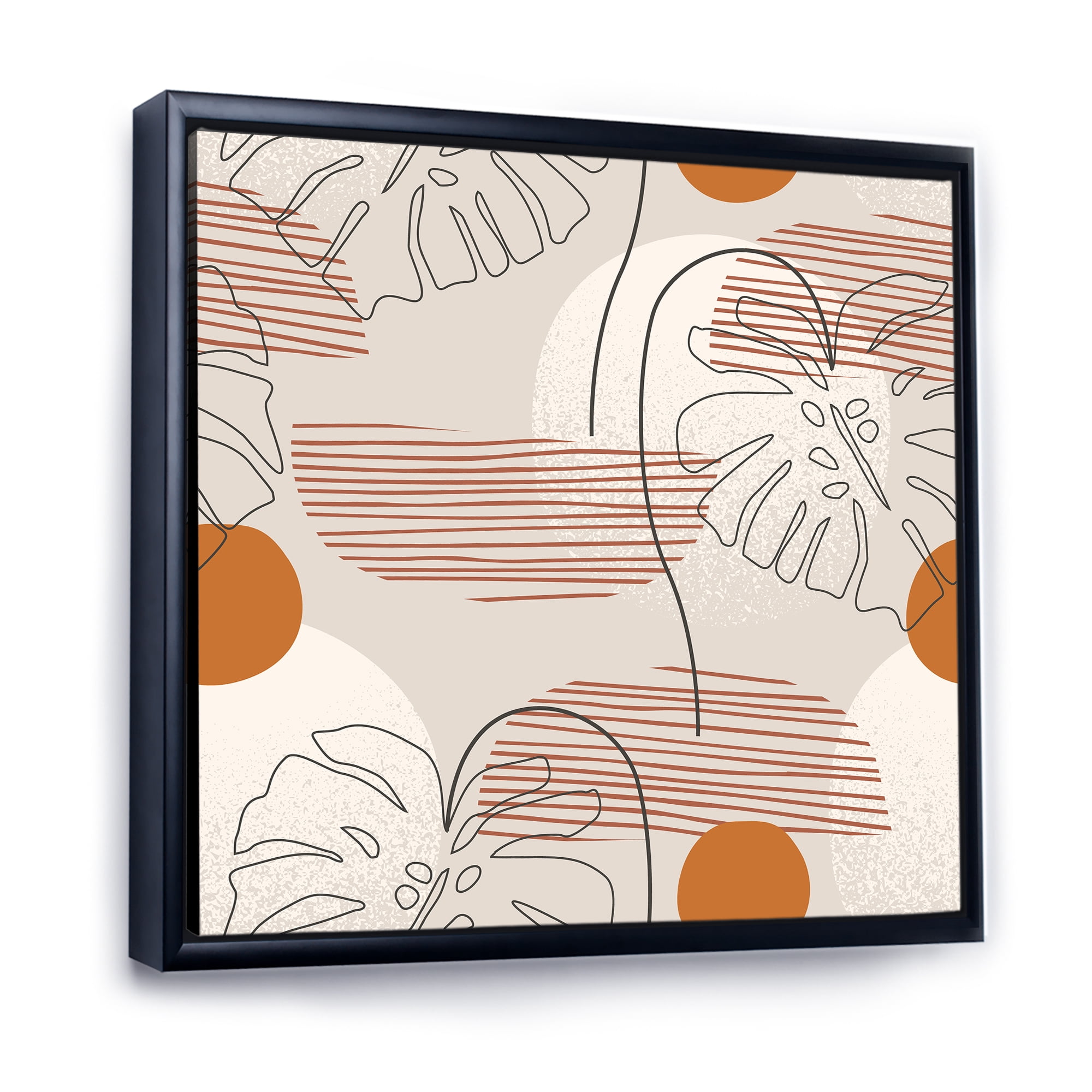 Designart 'Abstract Monstera Leaf and One Line Art Shapes' Modern Framed Canvas Wall Art Print