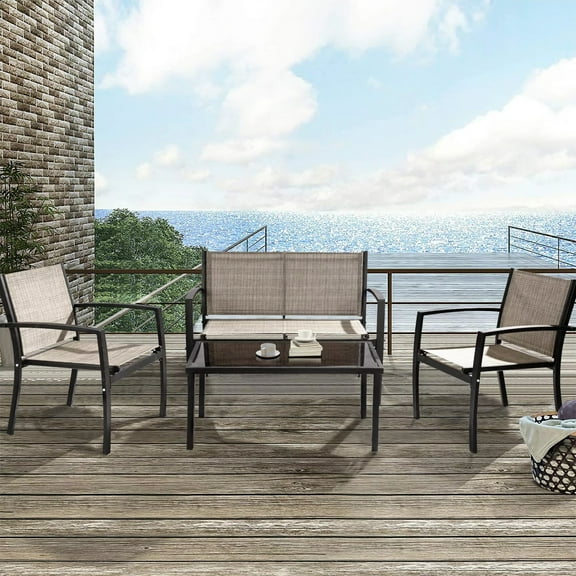 Vineego 4 Pieces Patio Furniture Outdoor furniture Modern Conversation Set Black Bistro Set, Beige, Steel