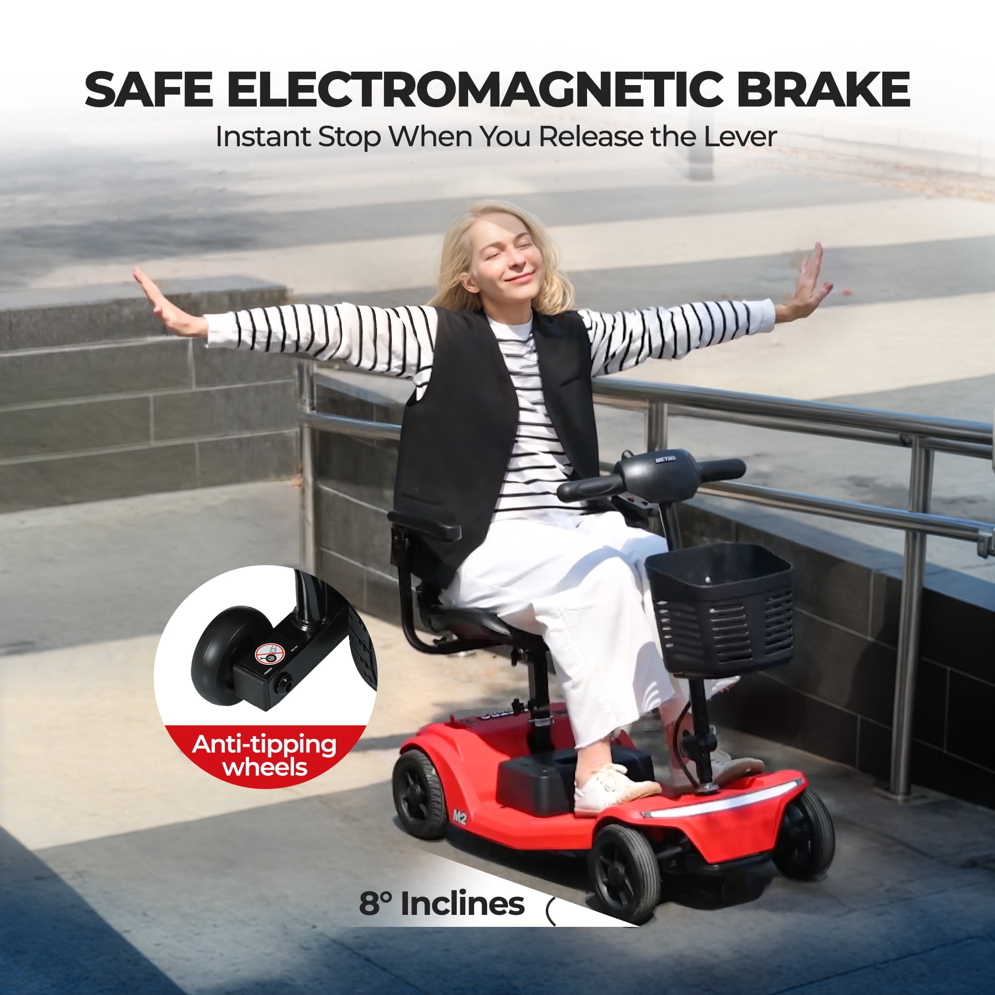 Segmart 4 Wheel Mobile Scooter for Seniors,Collapsible Mobility Wheelchair for Adults, 300lbs, Red