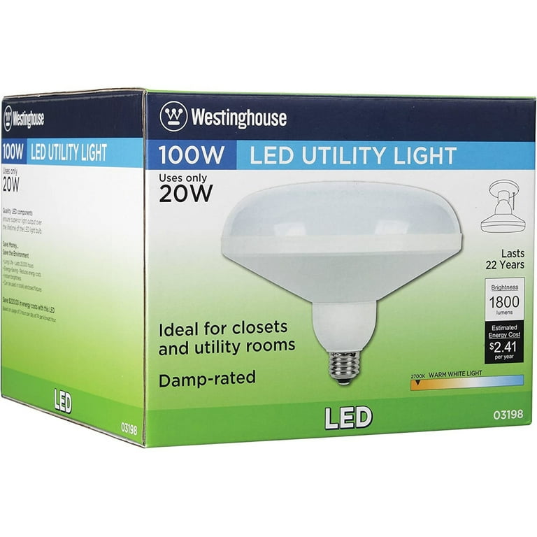 Westinghouse 100W Equivalent Warm White (2,700K) DLR64 Utility Medium Base LED Light Bulb Westinghouse 100W Equivalent Warm White (2,700K) DLR64 Utility Medium Base LED Light Bulb