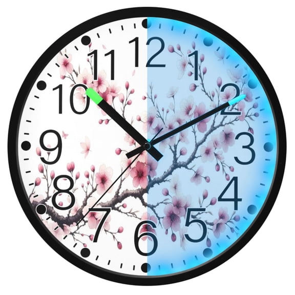 Ryvnso Pink Cherry Branch 12 Inch Night Light Wall Clock Silent Battery Operated Luminous Clocks