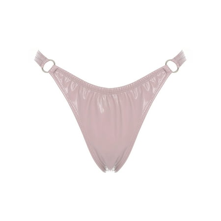 Zaldita Women s Shiny Metallic Low Rise G-String Thong Latex O-ring Micro Panties Briefs Clubwear Pink XXL