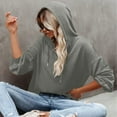 thumbnail image 4 of Jalioing Women's Hooded Pullover Hoodies Button V-Neck Drawstring Long Sleeve Lounge Baggy Sweatshirt (Large, Gray), 4 of 9
