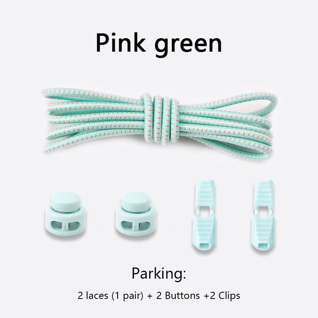 Lacets Ronds de Sport Sans Attaches, Dégagement Rapide, Verrouillage à Ressort Réglable, Lacets Élastiques, Accessoires de Chaussures pour Enfants et Adultes, Rose Vert