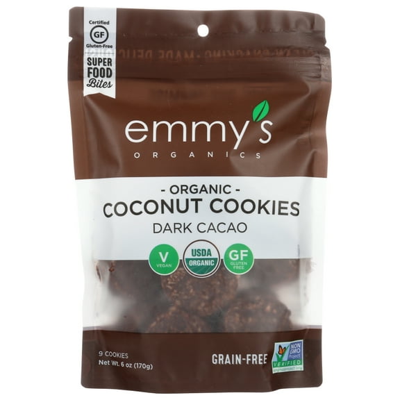 Emmy's Organics Dark Cacao Coconut Cookies, 6 Oz, Pack Of 8